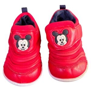 Disney Mickey Mouse Toddler Sneakers Red‎ Quilted Hook Loop Shoes Size 1.5 B8055